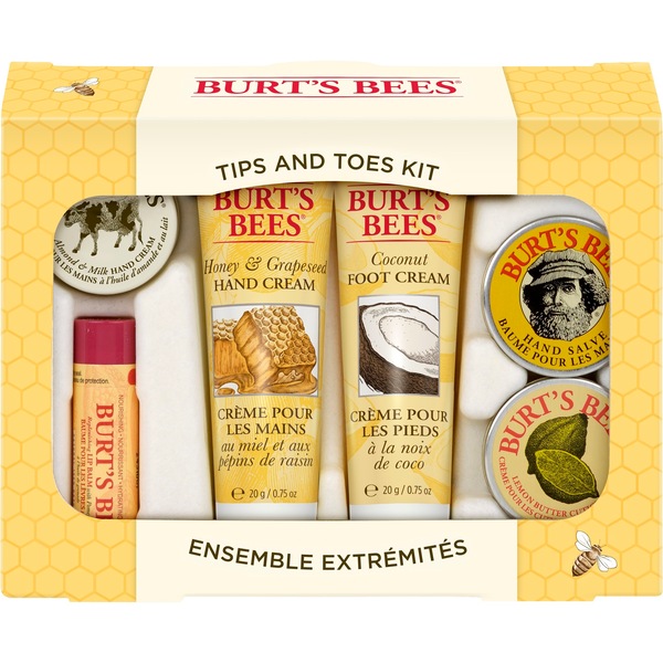 Burt's Bees Tips and Toes Kit Holiday Gift Set, 6 Travel Size Products in Gift Box - 2 Hand Creams, Foot Cream, Cuticle Cream, Hand Salve and Lip Balm