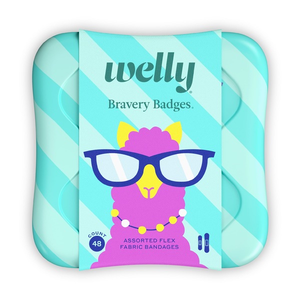 Welly Kids Bravery Badges Assorted Unusual Pets Flex Fabric Bandages with Llamas, Narwhals & Sloths- 48 CT