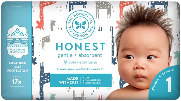 Honest Company Diapers, Multi Colored Giraffes Size 1