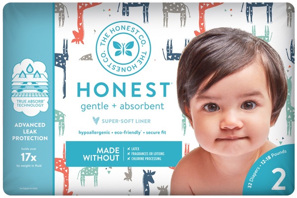 Honest Company Diapers, Multi Colored Giraffes Size 2