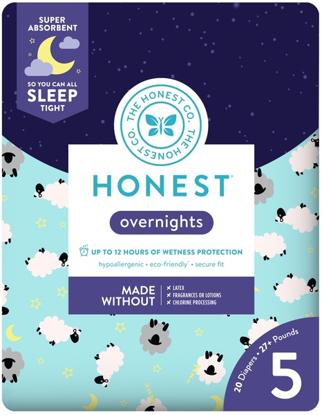 Honest Company Overnight Diapers, Sleepy Sheep Size 5