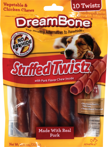 DreamBone Stuffed Twistz DogChews NonRawhide Pork10Ct/11.6oz