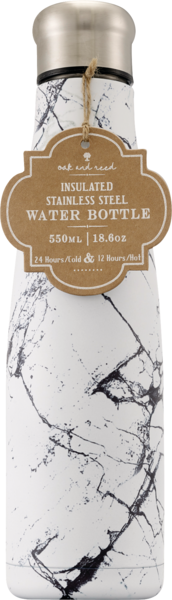 Oak and Reed Stainless Steel Bottle, White Marble