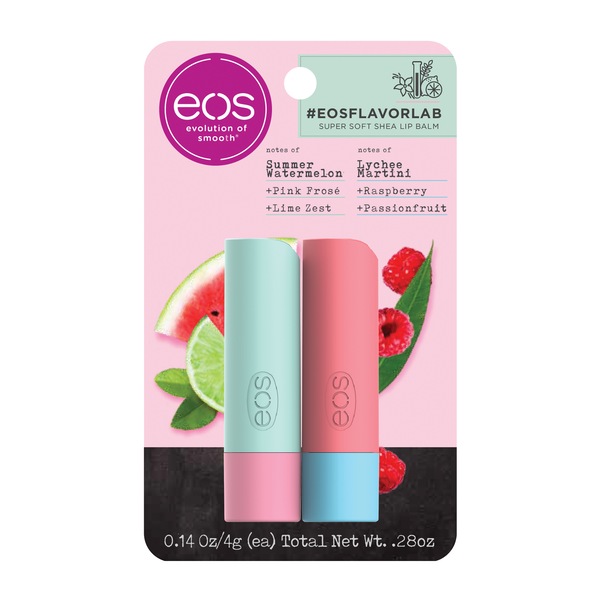 eos flavorlab Stick Lip Balm - Watermelon Frose and Lychee Martini 2-pack, 0.14 OZ