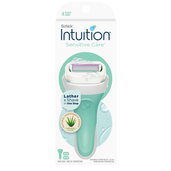 Schick Intuition Sensitive Care Natural Aloe Women's Razor, 1 Razor Handle Plus 2 Refill Blades