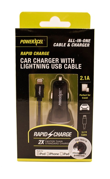 Powerxcel Car Charger with Lightning USB Cable 