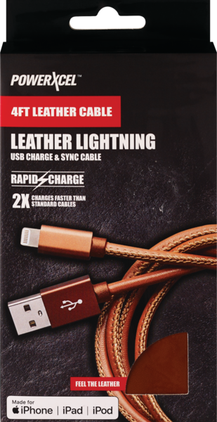 PowerXcel Lightning Leather Cable - Saddle Color