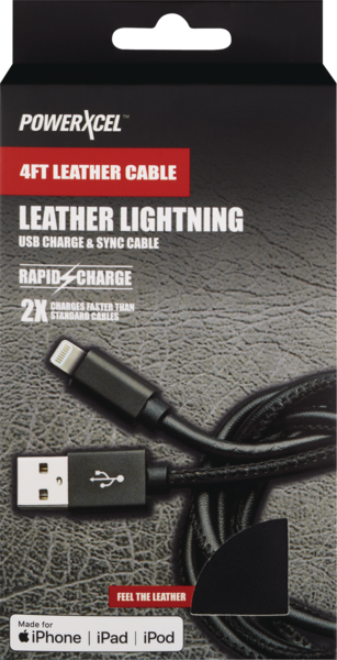 PowerXcel Lightning Leather Cable - Black Color