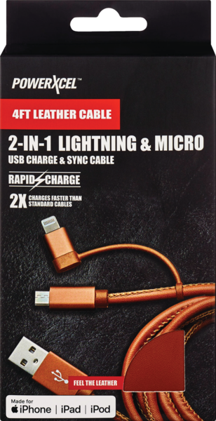 PowerXcel 2 in 1 Lightning and Micro Leather Cable