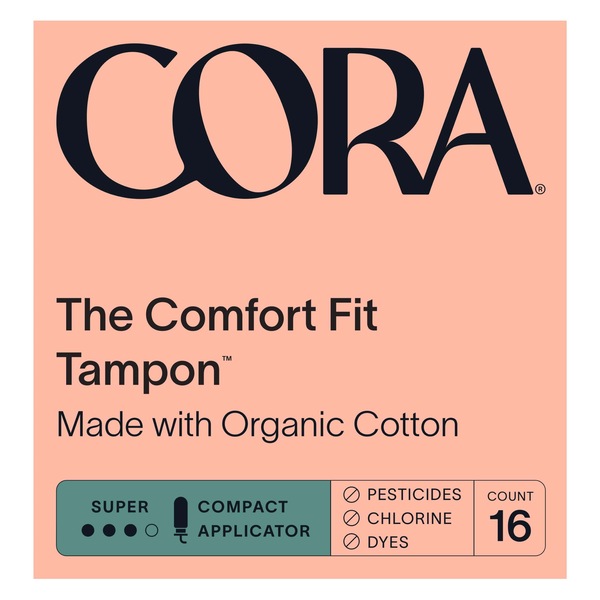 Cora Super Organic Cotton Tampons, 16 CT