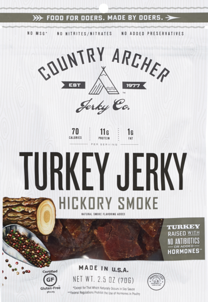Country Archer 100% Natural Turkey Jerky, Hickory Smoke, 2.5 OZ