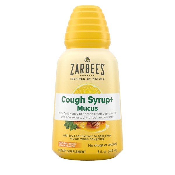 Zarbee's Naturals Cough Syrup* + Mucus, Natural Honey Lemon, 8 Oz.