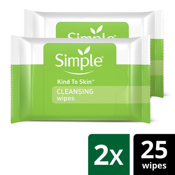 Simple Cleansing Facial Wipes, 25CT, Twin Pack