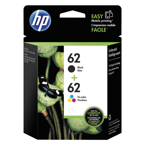 HP Proven Performance Ink Cartridge Combo Pack, 62 Black & 62 Color